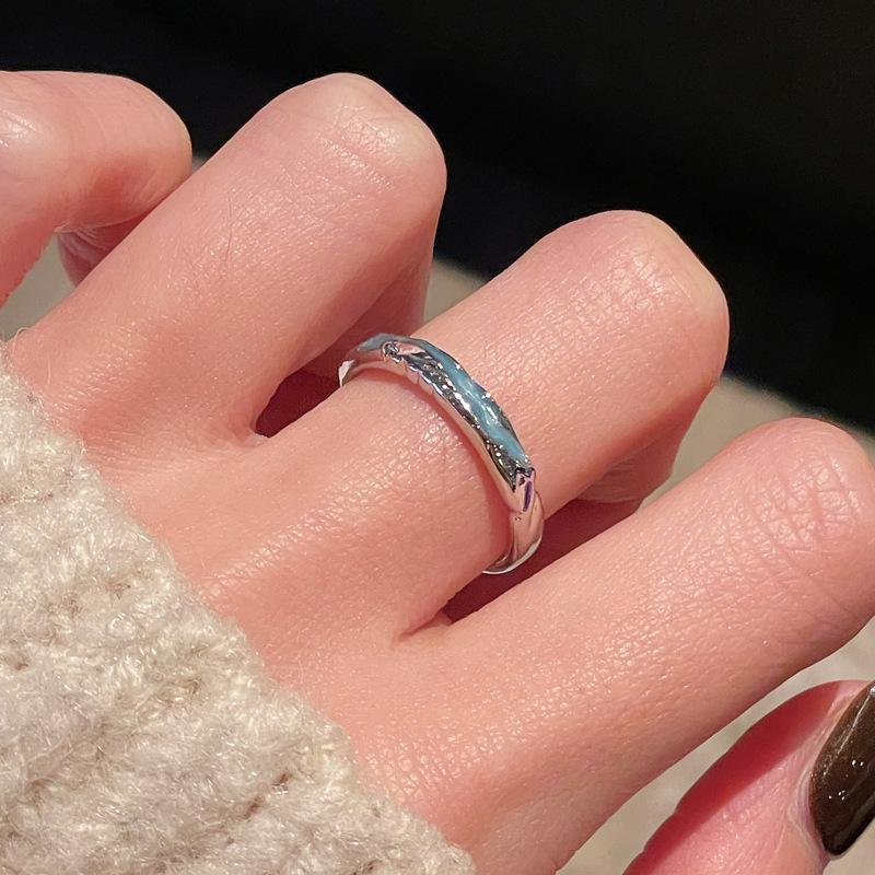 Sea Blue Fashion Dripping Oil Niche High-End Open Ring Zircon Light Luxury Love Accessories Women