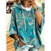 Women Three‑Quarter Sleeves Loose Hoodie Retro Floral Casual Vacation Top