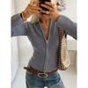 New Autumn and Winter Women's Zipper Cardigan Sweater Long Sleeved Slim Elastic Sweater Solid Color Personalized Street Outfits