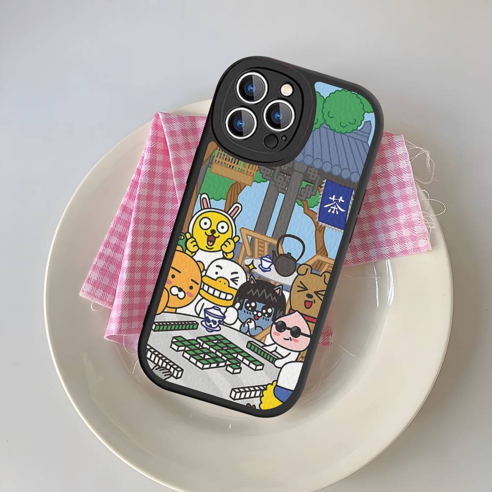 Cartoon K-KAKAO CUTE F-FRIENDS Phone Case For IPhone 16 15 14 13 12 11 Pro Max Plus 16E Soft Leather Cover
