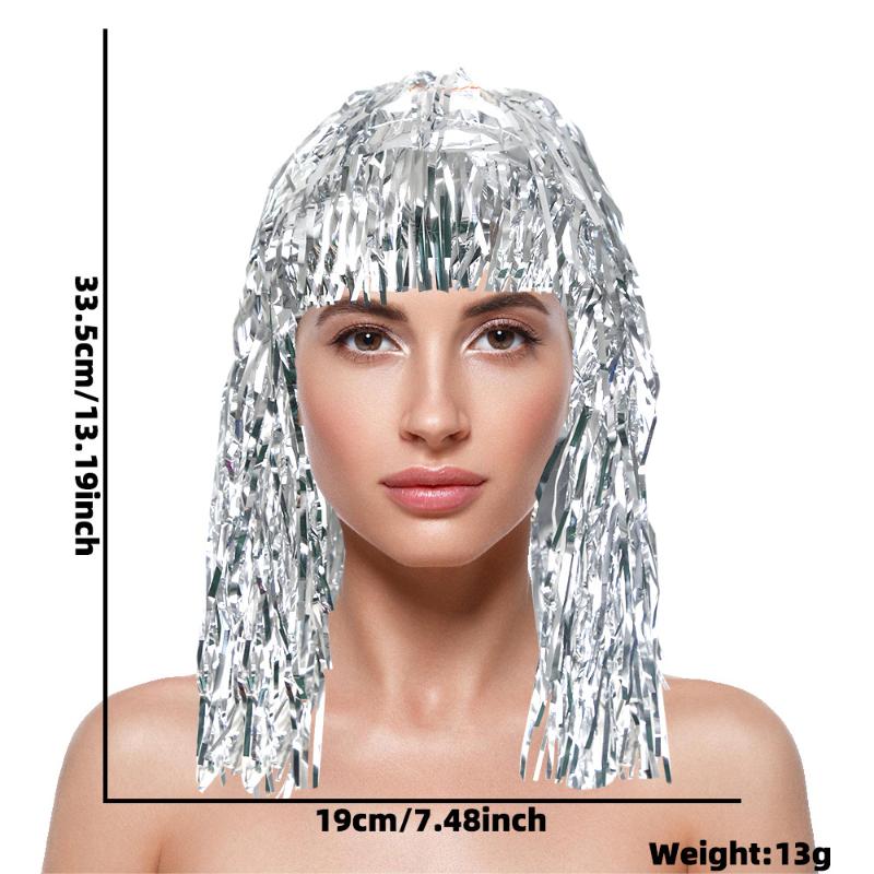 

Shiny Tinsel Wig Metallic Masquerade Disco Hat Foil Tinsel Wigs For Adults Fancy Dress Party For Photo Prop Cosplay Supplies срібний