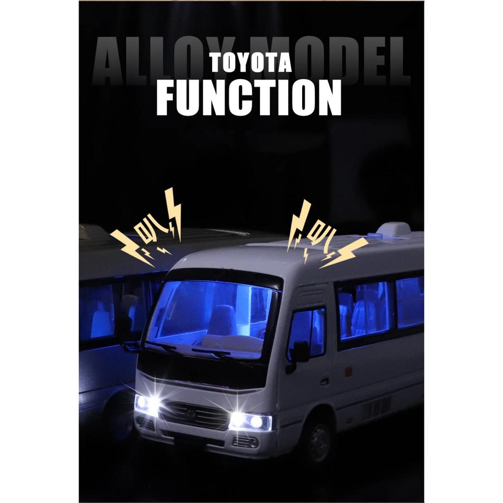 1/24 Toyota Coaster BUS Alloy Car Model Sound and Light Pull Back Children's Toy Collectibles Birthday Gift