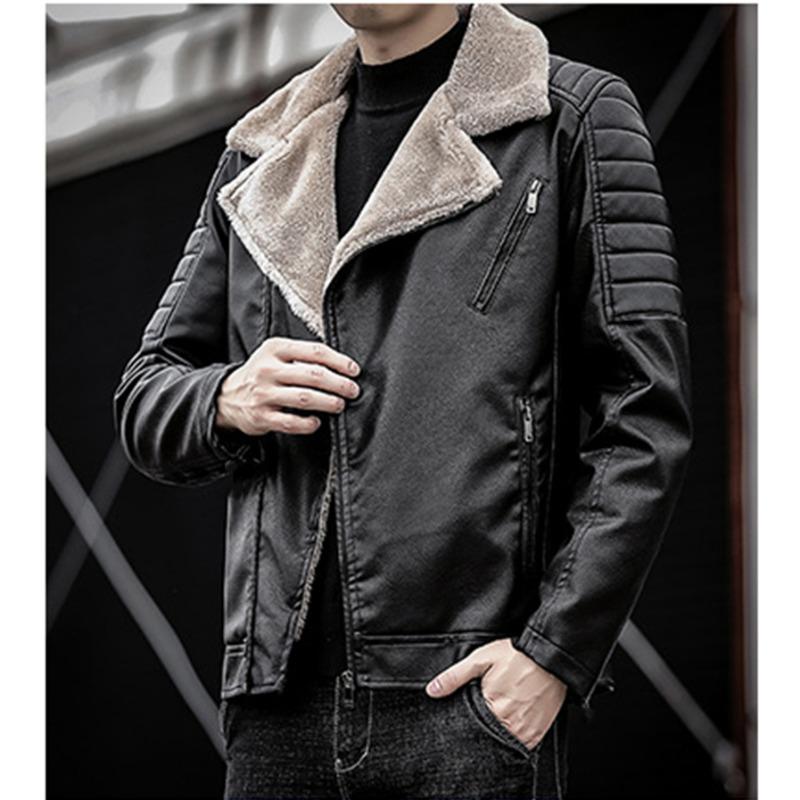 Casaco de pele grosso de uma peça, imitação de couro, casaco masculino