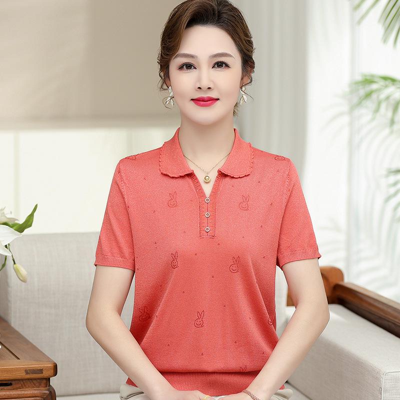 

Mom s Stylish Ice Silk Summer T-Shirt for Women Aged 40-50 L (80-100 lbs) помаранчевий/червоний