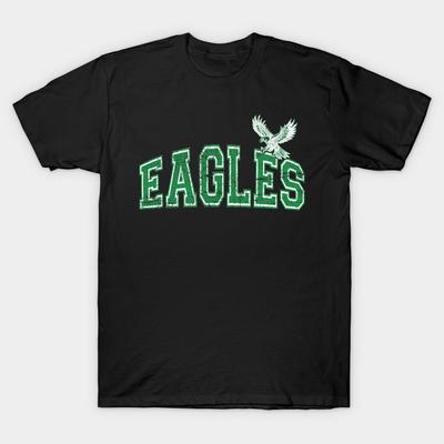 Men Black Print T-shirt Vintage Eagles Sports Spirit No-Cut Transfer Paper Print Cotton Tshirt