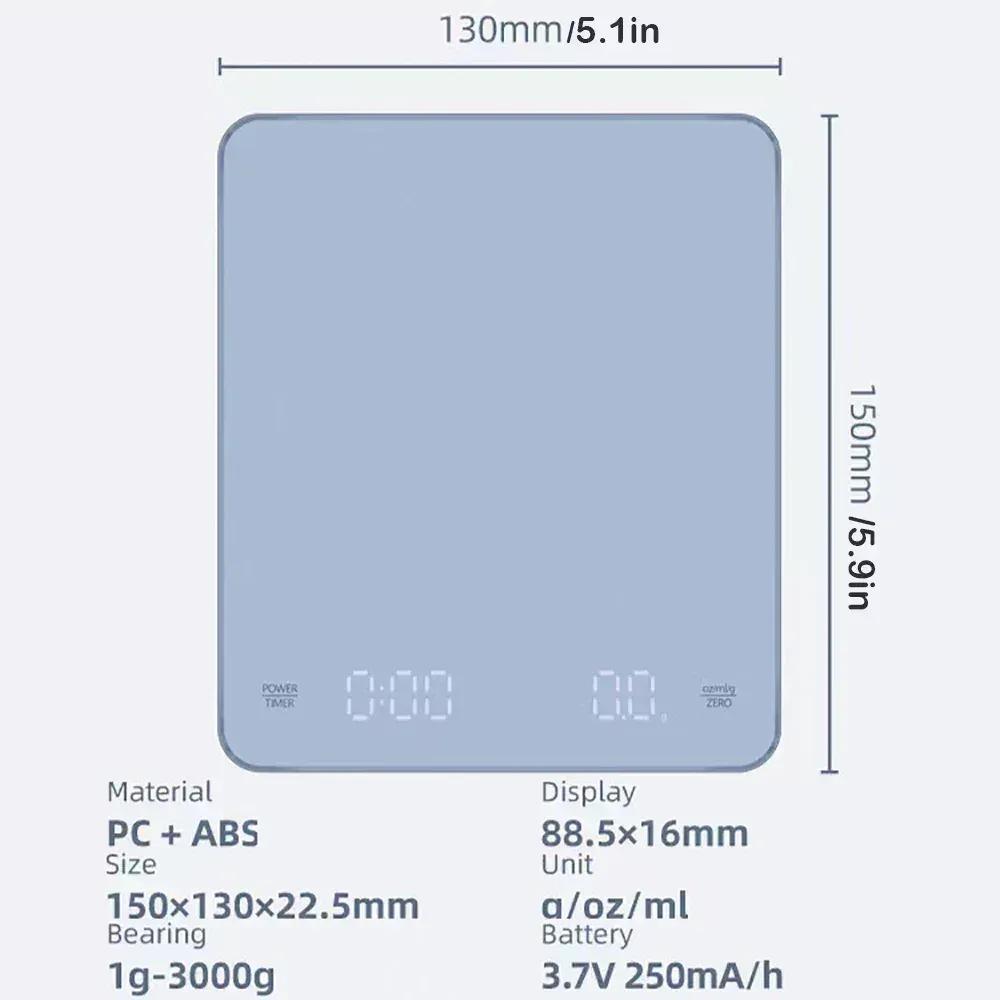 3kg/0.1g Digital Coffee ScaleRechargeable Espresso MiniCoffee Scale Drip Coffee Scale Food ScaleAccurateKitchen Scale with Timer