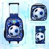 3PCS Rolling Backpack for Boys, Soccer Roller School Bookbag with Lunch Bag, Football Wheeled Backpacks for Teens Boys Elementar