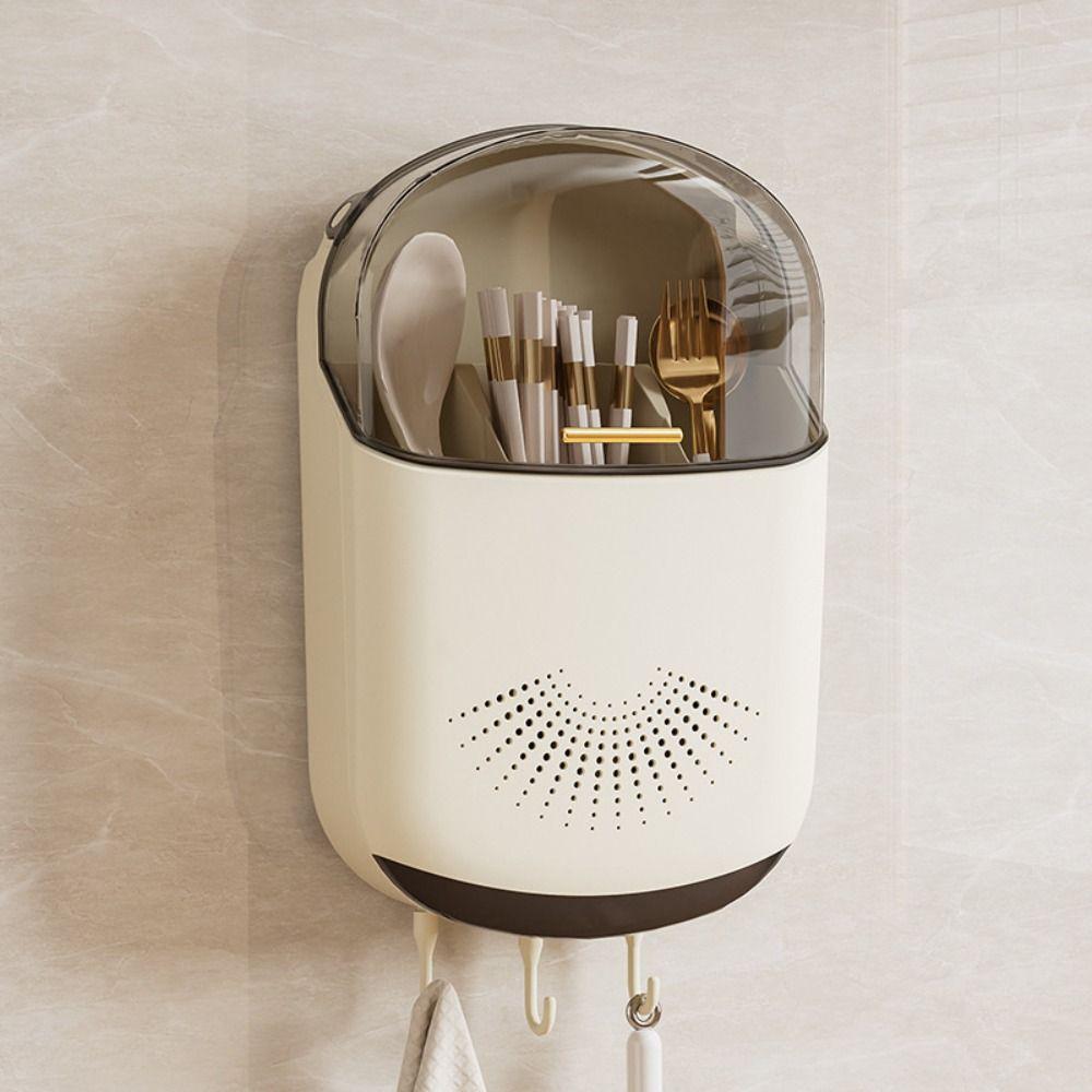 Ventilated Wall-mounted Chopstick Cage Draining Kitchen Utensil Holder Chopstick Storage Box  Spoon