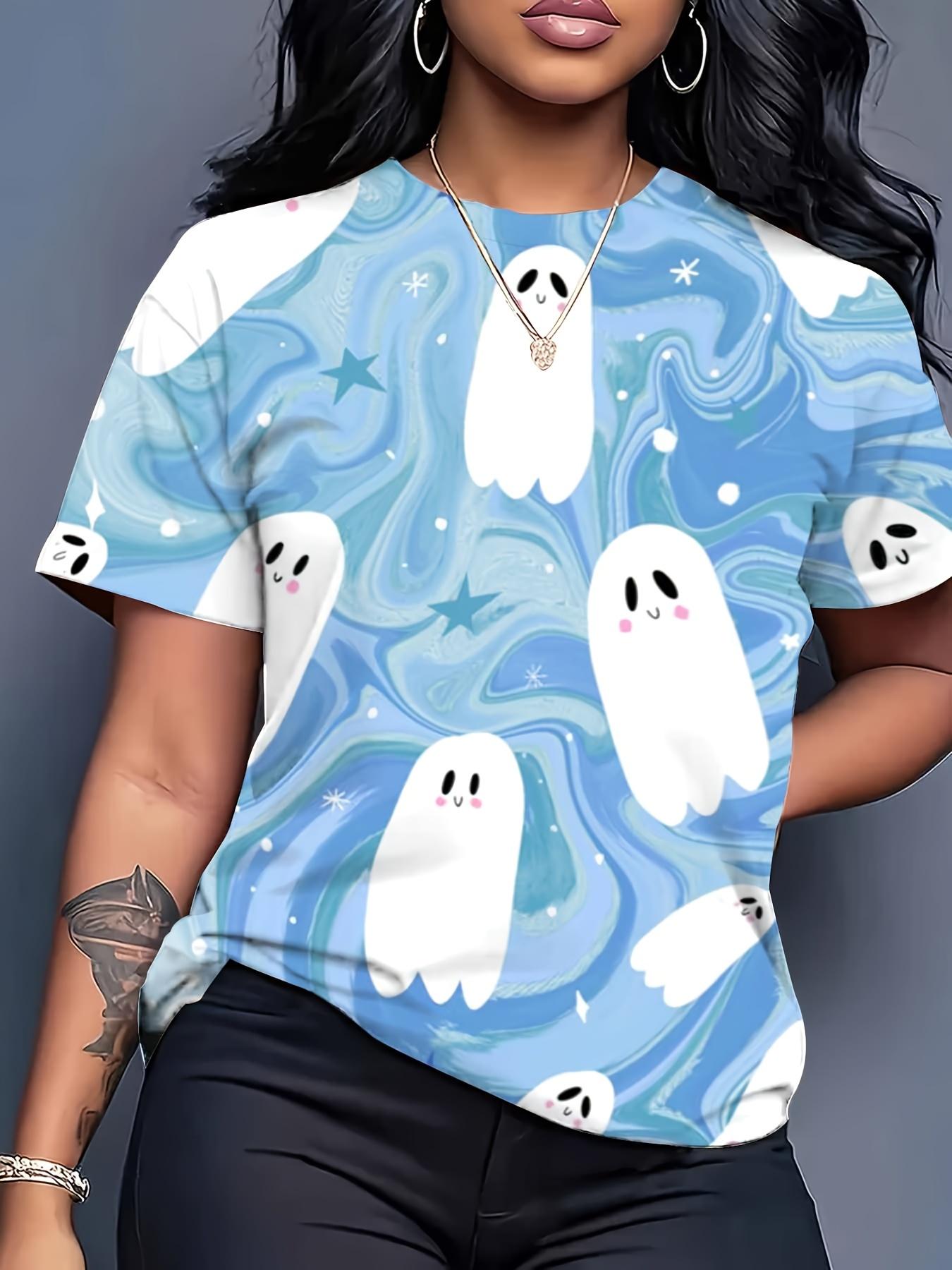 

Women s Oversized Loose-Fit T-Shirt with Smiling Face ; Print - Light Blue ; Pink Short-Sleeve Crew Neck Top. Large Size Breathable Summer Blouse Shir L дубильная кора