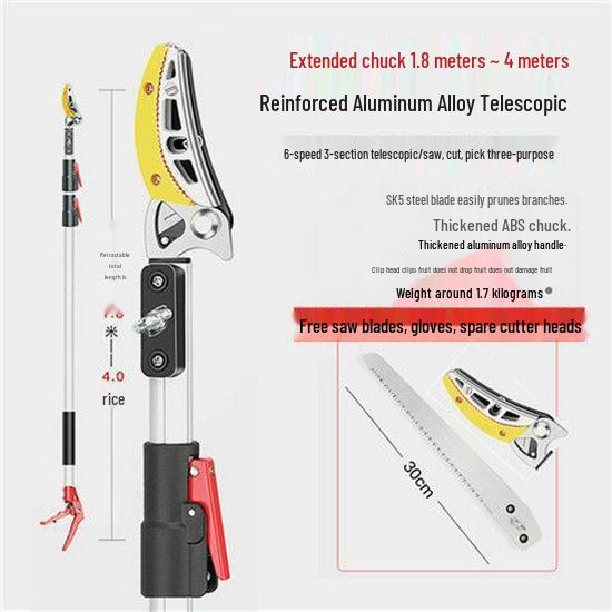 Yüksek Dallar İçin Teleskopik Budama Makası ve Meyve Toplayıcı - Trabzon Hurması, Liçi, Longan ve Malta Eriği İçin İdeal