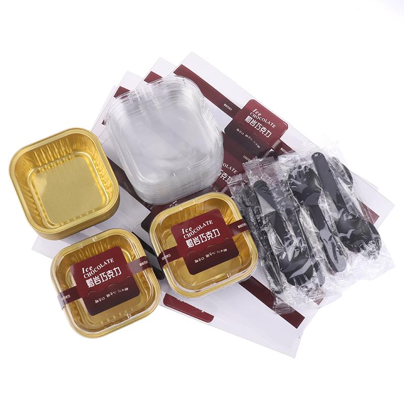10/20 Sets Schwarz Gold Kuchenbecher Aluminiumfolie Kuchenboxen Mit Deckeln Löffeln Mousse Dessert Verpackungsboxen Backformen Partygeschenke