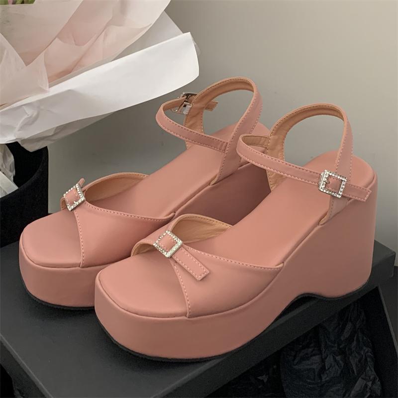 Eilyken Design Schnallenriemen Eckige Zehenpartie Damen Sandalen Punk Stil Plateau Keilabsätze Hohe Absätze Party Sommerschuhe