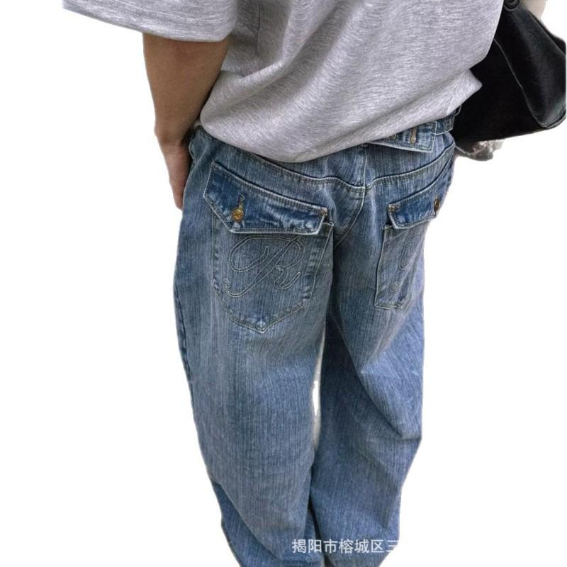 Classic Washed Denim Jeans Men Women Relaxed Fit Straight Leg With Arc Seam Design Mid-Rise Comfortable Trousers