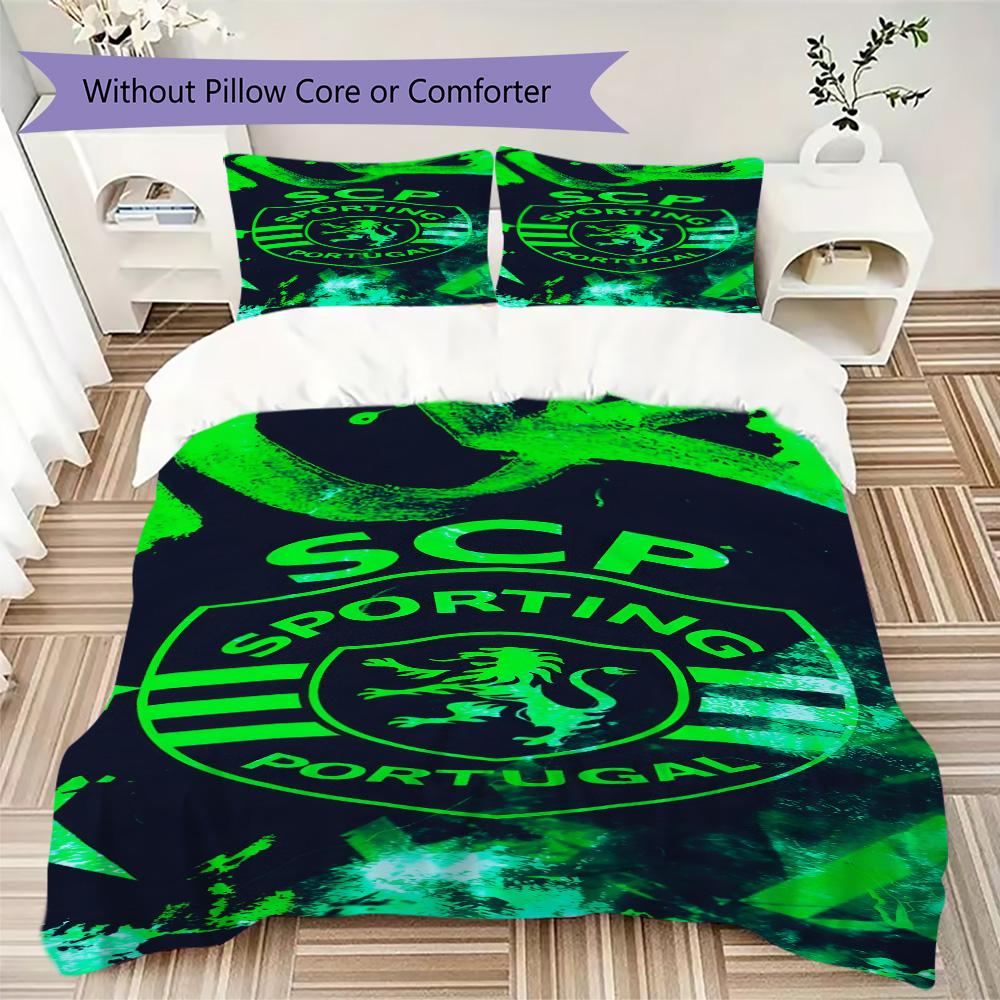 LFC Lourosa 3Pcs Bedding Set Black Yellow Vertical Stripe Lion Badge Print Duvet Cover 2 Pillowcases Football Fan Bedding