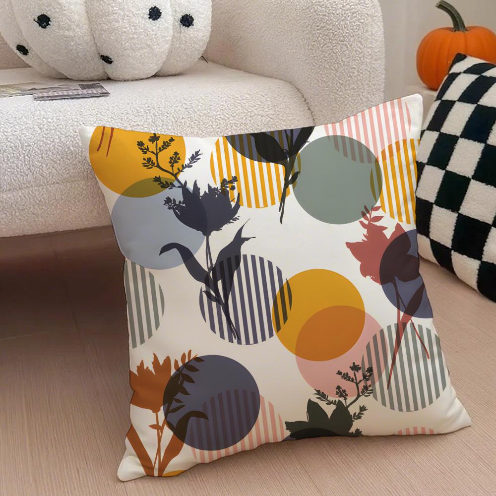 Retro Polka Dot Floral Pillow Retro Style Cushion Cover Throw Pillow Cover Hidden Button Durable Polyester Chair Cushion