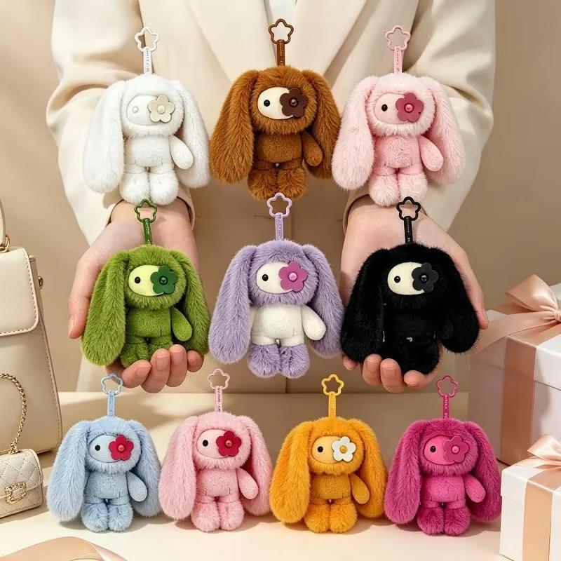 4/5/6/10pcs Kawaii Juju Rabbit Flower Eye Plush Keychain Toys Long Ears Bunny Stuffed Doll Bag Pendant Car Keyring for Girl Gift