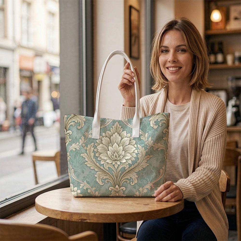 Elegant Retro Floral Pattern Tote Bag for Daily Shopping Commute Outdoor Use