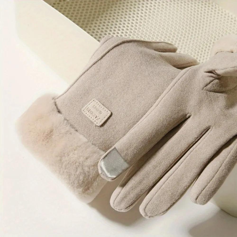 Damen Winterhandschuhe aus dickem Plüsch, modisch, warm, Wildleder, Outdoor, Guantes, Lady, Touchscreen, Fahrhandschuhe, Sport, Radfahren