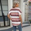 2025 Spring Summer Women's V Neck Batwing Sleeve Pocket T-Shirt, Printed Striped Casual Blouse Top