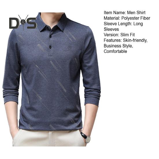 Herren Businesshemd Slim Fit Revers Langarm T-Shirt Einfarbiges Oberteil für Männer mittleren und älteren Alters für die Arbeit im Alltag