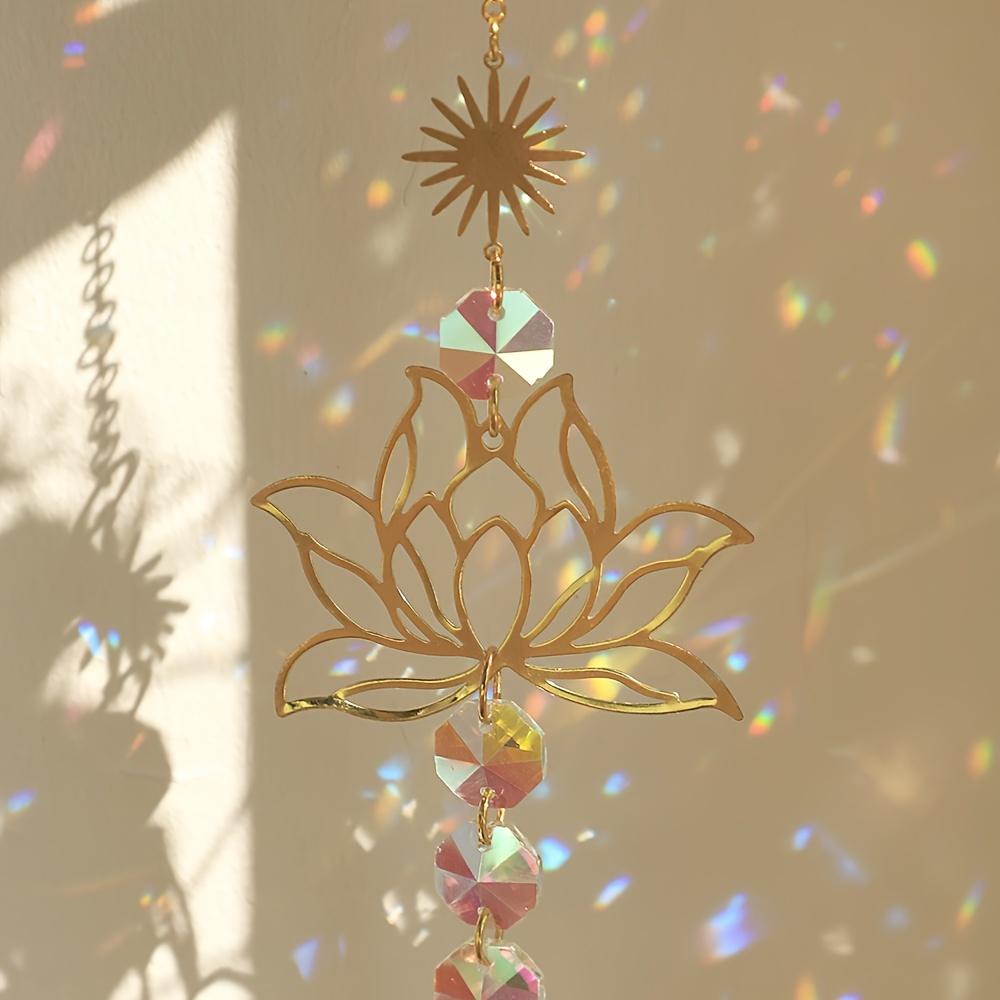 1pc Elegant Golden for Lotus Crystal Sun Catcher - Glass, No Power Needed - Perfect for Home & Garden Decor