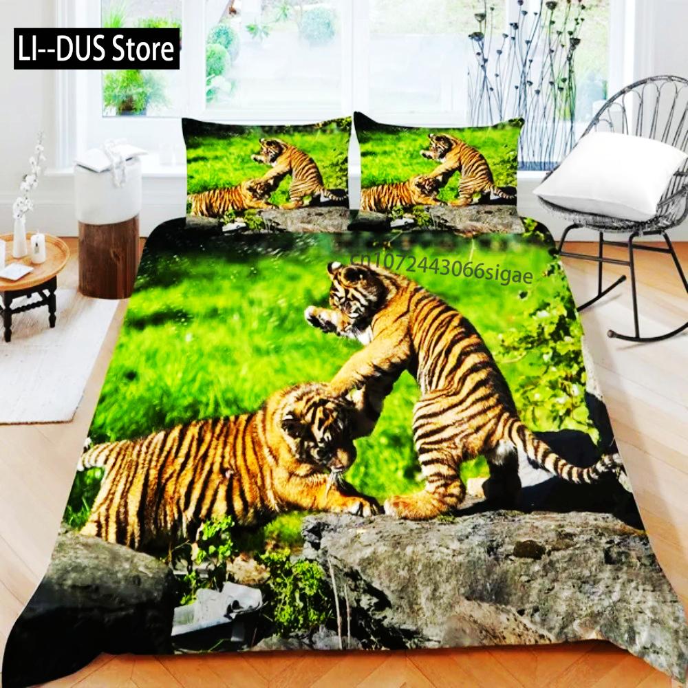 3D Animal Tigers Bedding Set 2/3PCS Soft Microfiber Queen King Twin Size Duvet Cover Set With Pillowcases Teens Boys Bed Linen