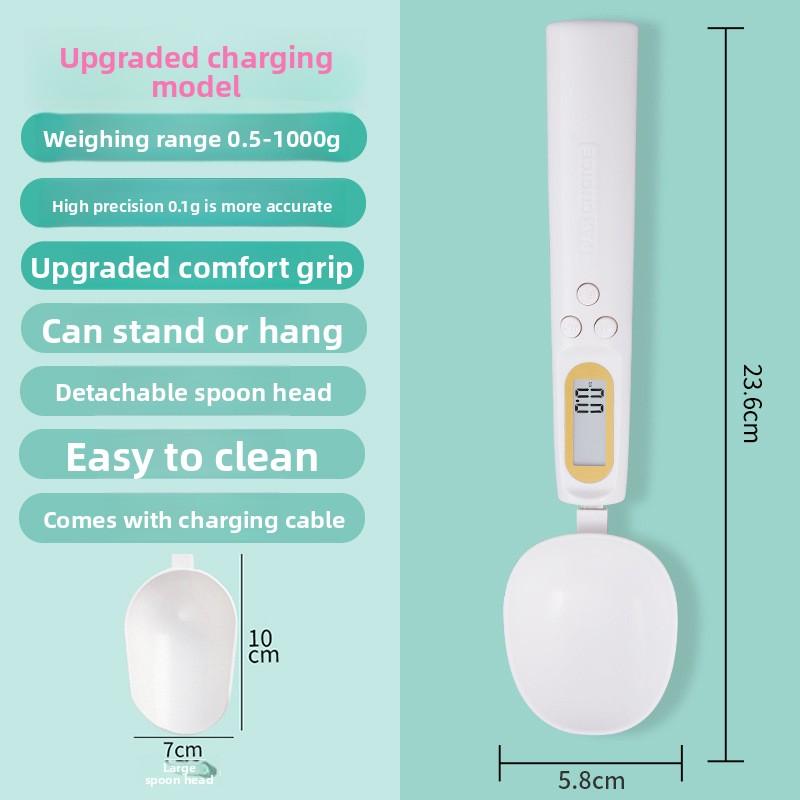 USB Rechargeable Digital Spoon Scale, 0.1g Precision Mini Weighing Spoon, Kitchen Baking & Pet Food Measuring Scale