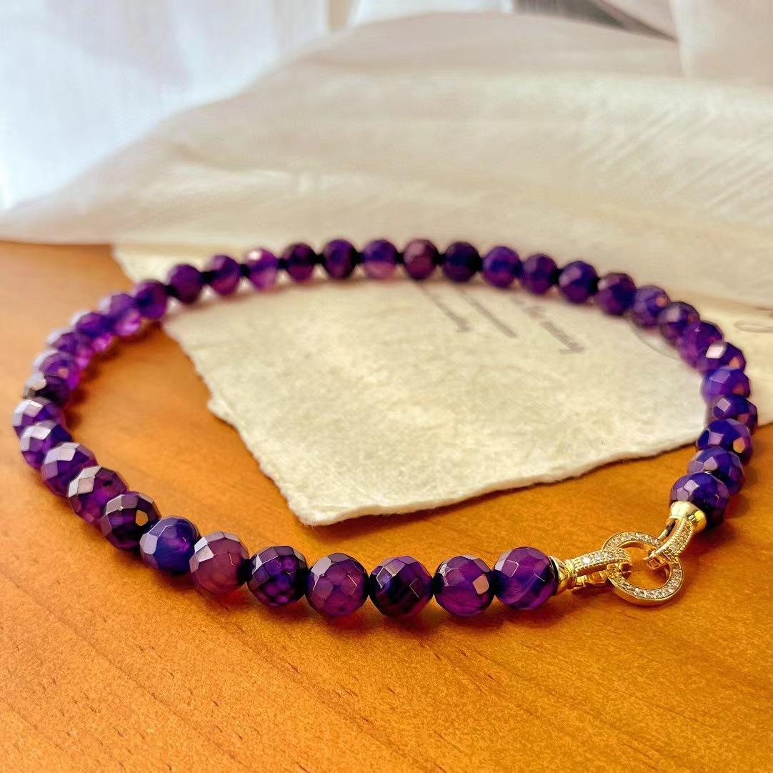 

Guofeng Natural Cut Purple Chalcedony Agate Necklace Commuter Style Atmosphere Niche Collarbone Chain