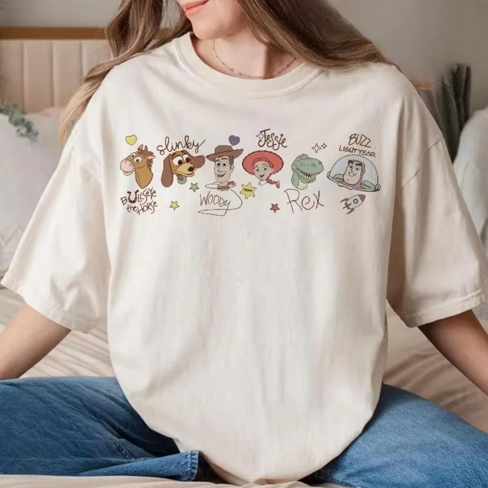 2025 Summer Fashion New Retro Toy Story Signature Tshirt Toy Story Character Shirt Woody Jesse Buzz Lightyear Shirt Cotton S