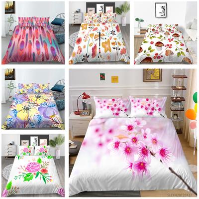 Juego de cama con tema de flores, funda de edredón para dormitorio, funda de almohada, juego de cama para el hogar, cama individual/doble de tamaño completo AU/EU/US, muebles para el hogar