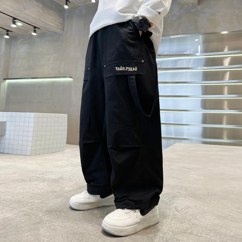 

Брюки для мальчиков, повседневные рабочие брюки, весенне-осенняя детская мода для больших мальчиков, свободные брюки, модные брюки до щиколотки 160 чёрный