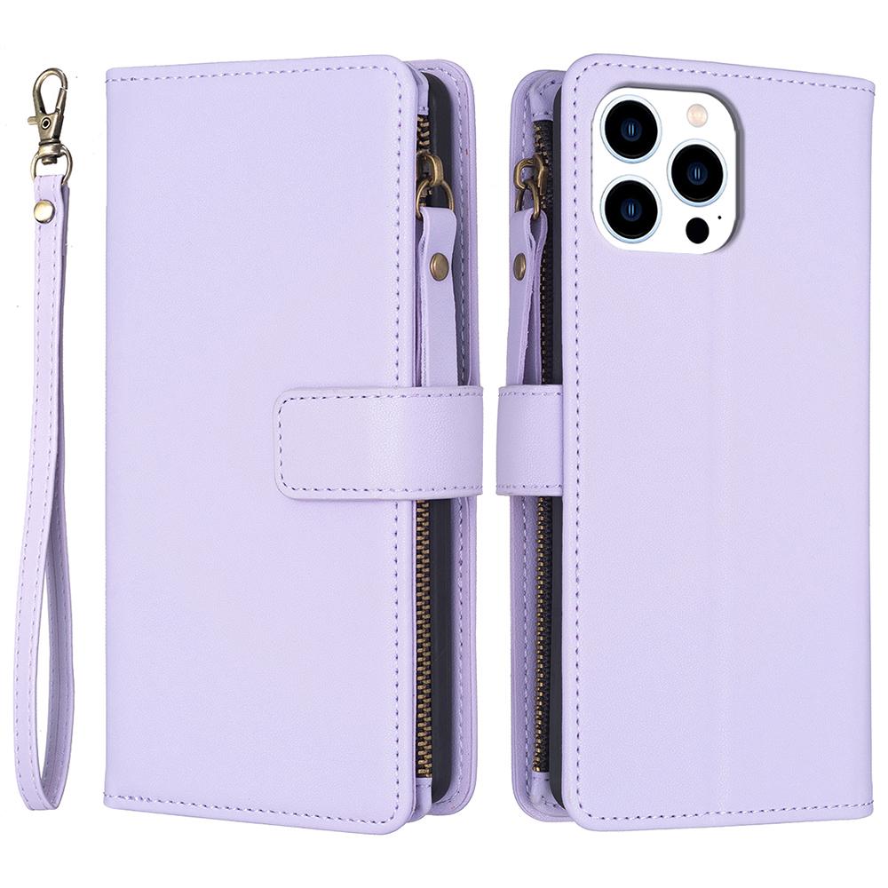

BF Style-19 for iPhone 16 Pro Max Case PU Leather Zipper Wallet Flip Phone Cover Purple