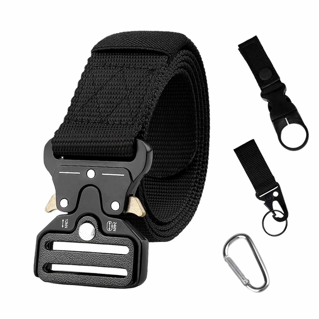 Men’s Belt – Multi-Purpose Canvas Belt with Mountaineering Buckle, Keychain, Water Bottle Buckle, Outdoor Military