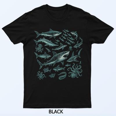 Especies de Tiburones Retro - Amante del Mar Vida Salvaje Biología Marina Camiseta