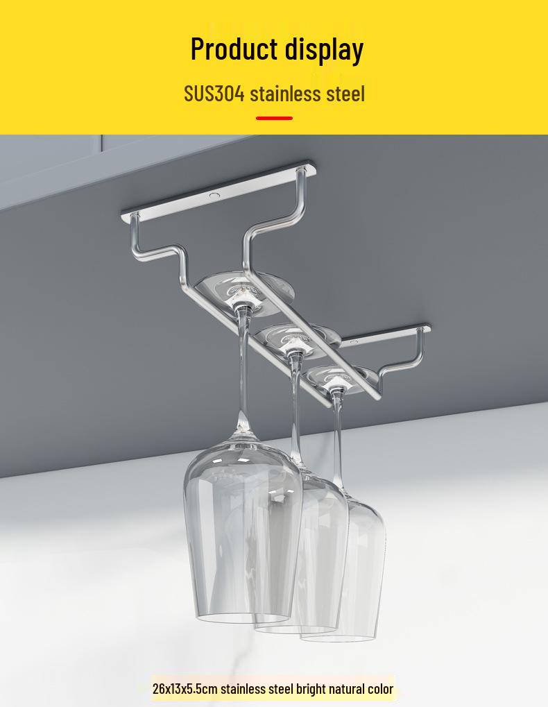 Stainless Steel Hanging Wine Glass Rack - Single Row Stemware Storage Shelf