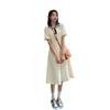 New bubble sleeve dress women's college style polo collar design sense niche students medium and long skirt