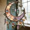 Crescent Moon Floral Acrylic Suncatcher Stained Glass Effect Window Hanging Ornament Boho Sun Catcher Panel for Bedroom Garden Home Decor
