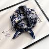 Silk Scarf Women 53x53cm Small Square Shawl Blue Floral Print Lightweight Elegant Neck Accessory Winter