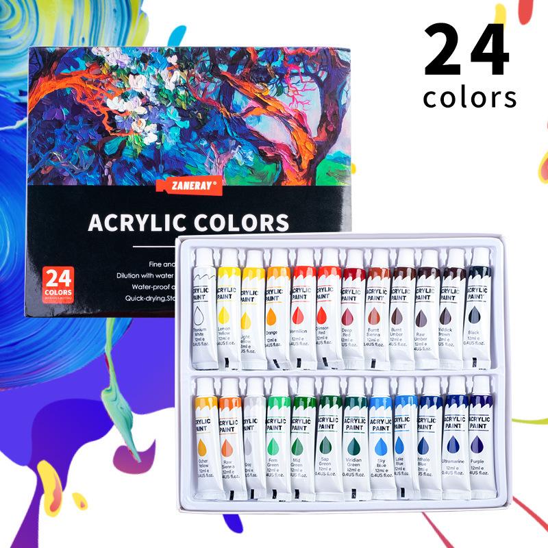 24-Color Acrylic Paint Set, 12ml Tubes, Waterproof & Sunscreen, for Fine Art & DIY
