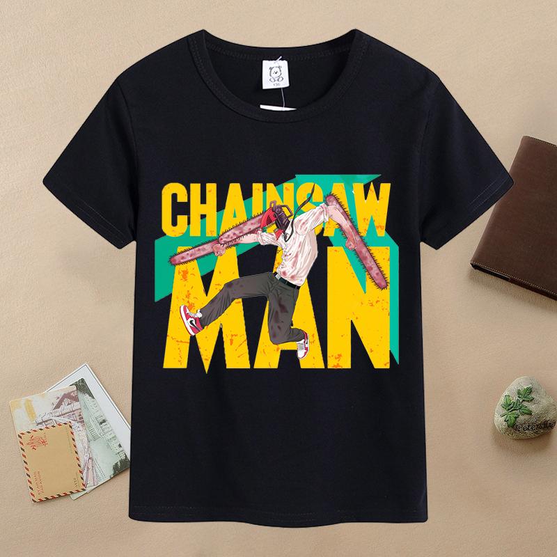 New Chainsaw Man Children T-shirts Anime Character Printed T-shirt Kids Casuals Sports Short Sleeves Tops Baby Boys Clothing