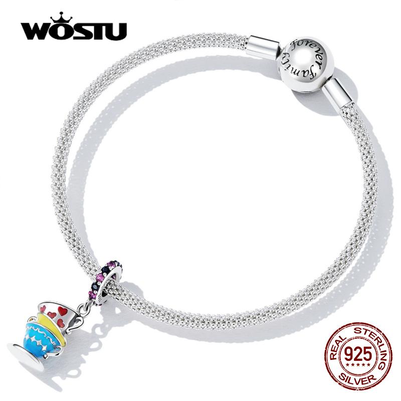 WOSTU 925 Sterling Silver Cute Magic Teacup Pendent Charms Beads for Women Fit Original DIY Bracelet Necklace Birthday Jewelry