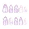 Elegant 3D White Swan Press-On Nails with Heart Bowknot Design - Short Almond Shape Fake Nail Tips