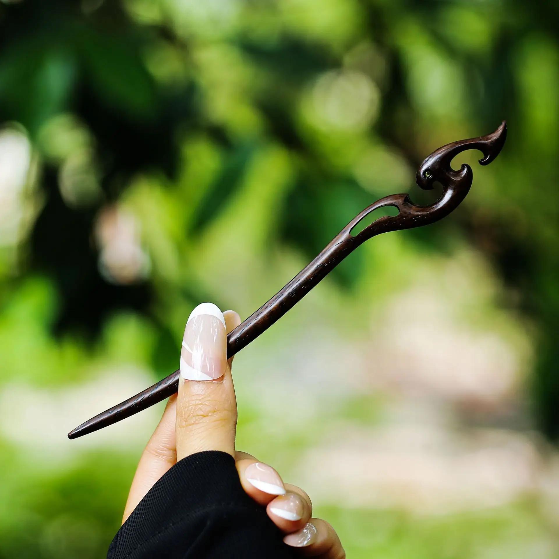 Ретро эбеновая заколка для волос китайский античный стиль резная заколка простая темпераментная ципао ханфу прическа аксессуары для женщин