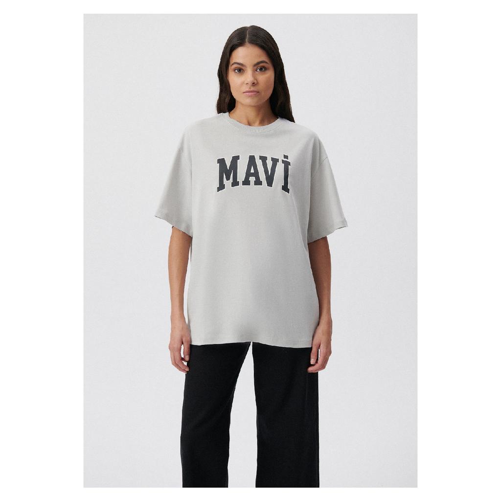 Logo Printed Gray T-shirt Oversize / Wide Cut 1600843-70074