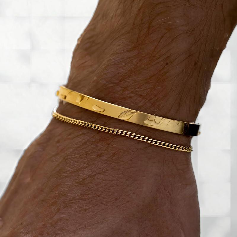 Stackable Bracelets for Men, 925 Silver/14K Gold Plated Bracelet Sets Dainty Cuff Bangle Box Cuban Link Bracelets