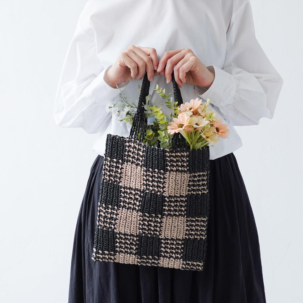 Raw Wool Knitting Kit Gingham Check Flat Bag #16-3
