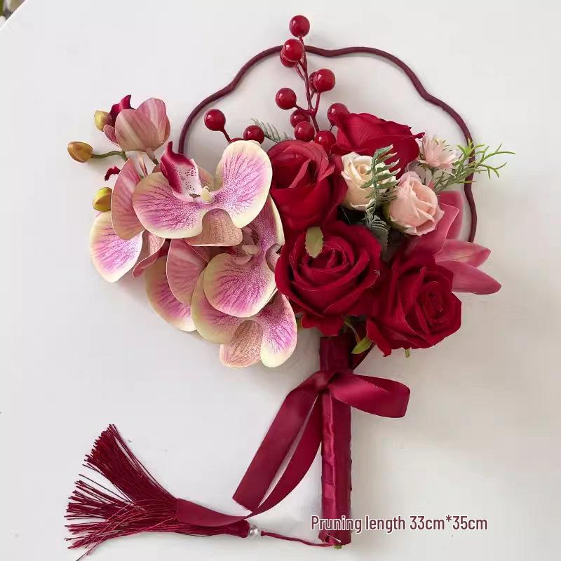 Bridal Folding Fan & Bouquet: Perfect for Registration, Engagement, Morning Robe, Chinese Wedding Dress, and Photos.