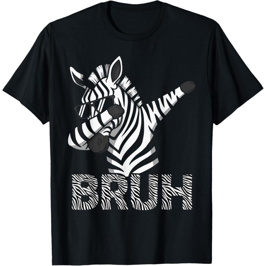 Funny Dabbing Zebra Shirt Boys Mens Animal Print Zebra Bruh T-Shirt S