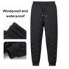 Men Autumn Winter Down Sweatpants Elastic Waistband Drawstring Thickened Fleece Lining Pants Pockets Waterproof Coldproof Long Trousers Streetwear