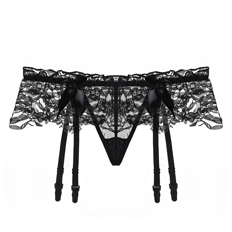 Black Pink Red White Lace Bow Garter Panties And Stockings Set Women Sexy Thin Transparent Wedding Garters Suspender Belt